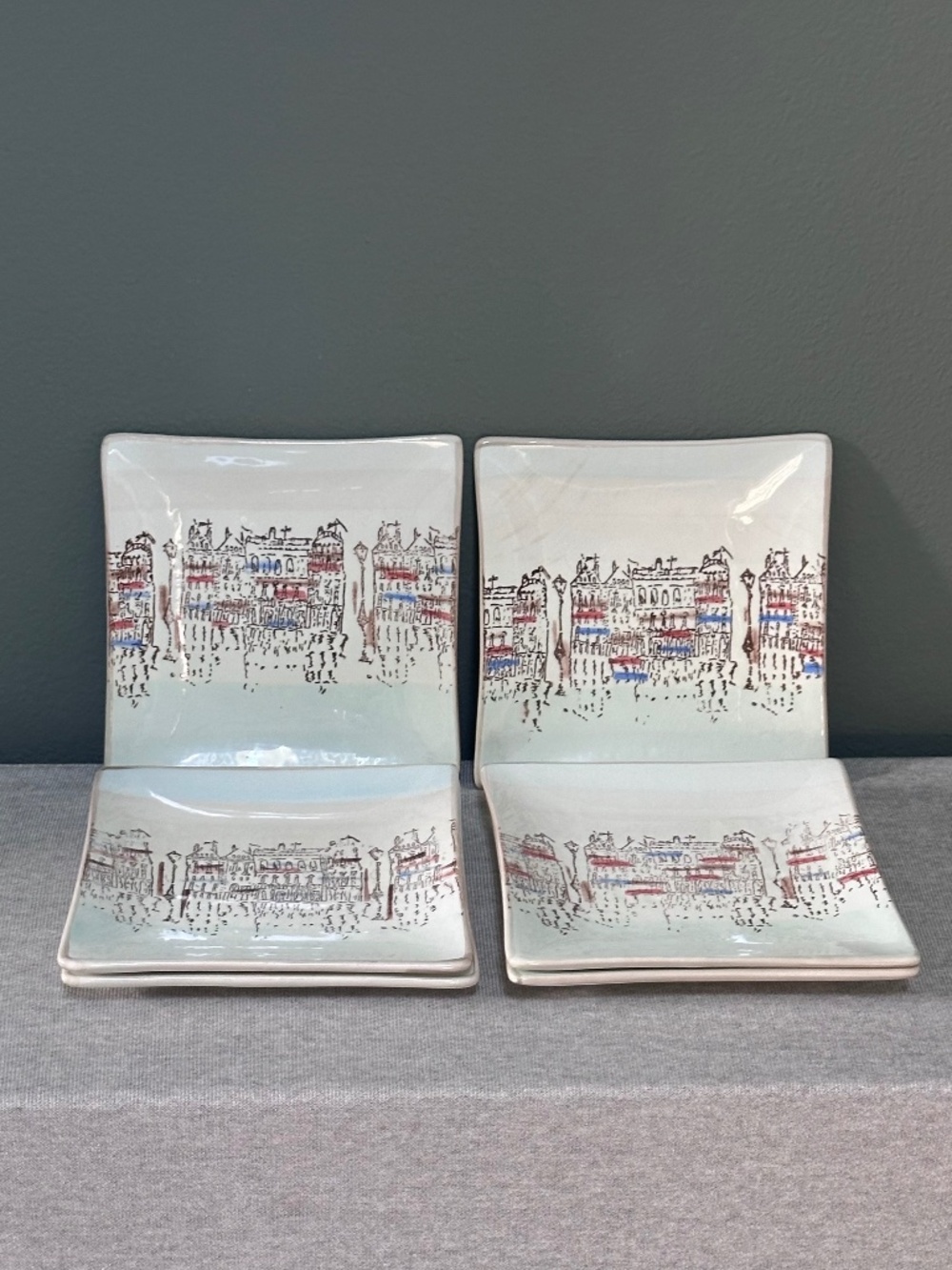 Italian Ceramic Square Venice Scene Plates: Set of 6